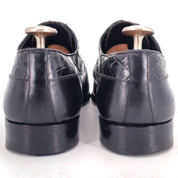 Mezlan Exotic Crocodile Leather Black Dress Shoes Mens 11.5M Apron-toe Oxfords - Picture 7 of 9